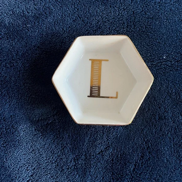 Hexagonal Trinket Dish with Gold Accent and the letter “L” - Picture 1 of 4